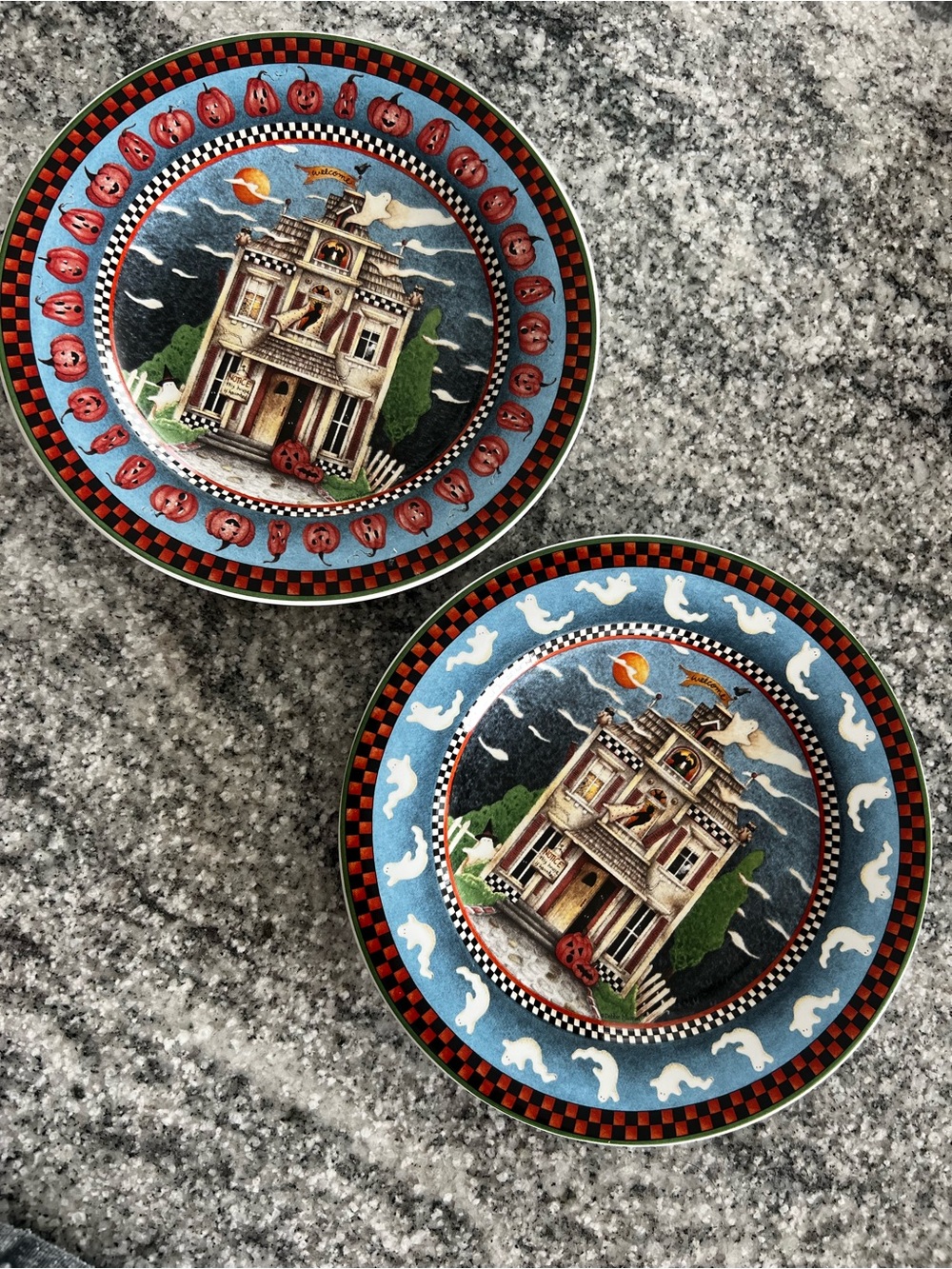 Vintage Debbie Mumm Haunted House Halloween Decorative Salad Plates